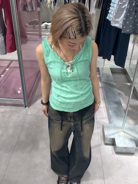 「WHO'S WHO gallery（フーズフーギャラリー）のアイテム（Tank tops、グリーン系）」を使った、hanaさん（レディース・155cm）の夏コーディネート