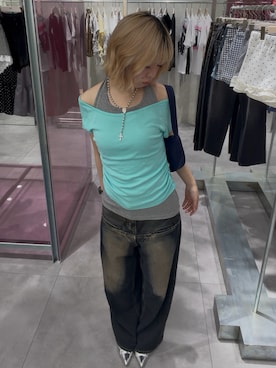 「WHO'S WHO gallery（フーズフーギャラリー）のアイテム（T Shirts、ブルー系）」を使った、hanaさん（レディース・155cm）の夏コーディネート