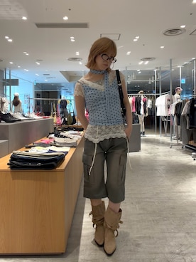 「WHO'S WHO gallery（フーズフーギャラリー）のアイテム（キャミソール、ブルー系）」を使った、hanaさん（レディース・155cm）の夏コーディネート
