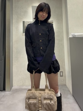 「WHO'S WHO gallery（フーズフーギャラリー）の【26AW LOOK掲載品番】2wayスタンドミリタリージャケット（ミリタリージャケット、ブラック系）」を使った、hanaさん（レディース・155cm）の夏コーディネート