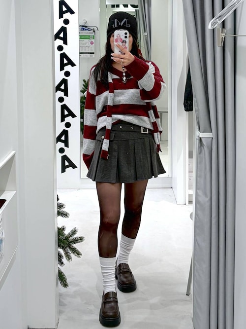 3.3 Field Trip／ストールボーダーニットトップス