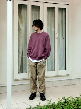 「アイテム（スウェット、パープル系）」を使った、buti0305218さん（メンズ・175cm）の春コーディネート