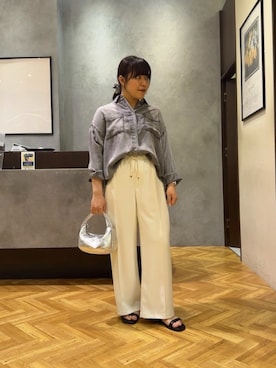 「Jena espace merveilleux（ジェナ　エスパスメルヴェイユ）の【高レビュー多数！】【2サイズ展開/体型問わず美脚見え】トロミイージーパンツ（その他パンツ、ホワイト系）」を使った、haruokhさん（レディース・156cm）の夏コーディネート