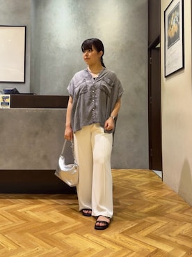 「Jena espace merveilleux（ジェナ　エスパスメルヴェイユ）の【頑張らなくても様になる】グログラントロミパンツ（その他パンツ、ホワイト系）」を使った、haruokhさん（レディース・156cm）の夏コーディネート