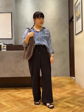 「Jena espace merveilleux（ジェナ　エスパスメルヴェイユ）の【高レビュー多数！】【2サイズ展開/体型問わず美脚見え】トロミイージーパンツ（その他パンツ、ブラック系）」を使った、haruokhさん（レディース・156cm）の夏コーディネート