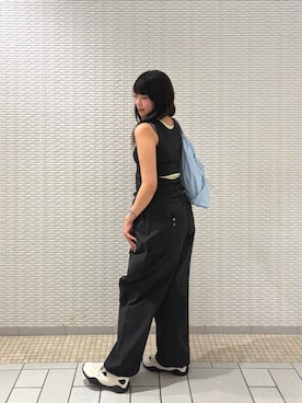 「KBF(ケイビーエフ)のレイヤードSETタンクトップ(タンクトップ、ブラック系)」を使った、明美花✩︎⡱さん(レディース・163cm)の夏コーディネート