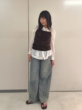 「SENSE OF PLACE by URBAN RESEARCH(センスオブプレイスバイアーバンリサーチ)のベロアカップツキキャミソール(キャミソール、ブラウン系)」を使った、明美花✩︎⡱さん(レディース・163cm)の夏コーディネート