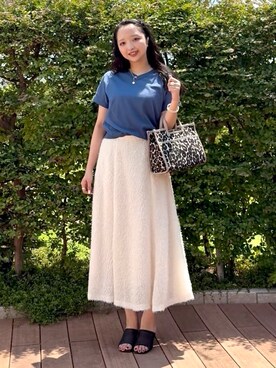 「UNTITLED（アンタイトル）の【セットアップ可/後ろウエストゴム】フェザーマーメイドスカート（スカート、ホワイト系）」を使った、yukktsumiさん（レディース）の夏コーディネート