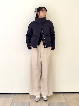 「UNTITLED（アンタイトル）の【トレンド/撥水機能/防寒】ショートダウンコート（ダウンジャケット/コート、ブラック系）」を使った、yukktsumiさん（レディース）の冬コーディネート