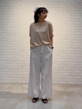 「UNTITLED（アンタイトル）の【ウエストゴム/洗える/オンオフ】ドロストワイドパンツ（その他パンツ、ホワイト系）」を使った、yukktsumiさん（レディース）の夏コーディネート