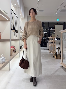 「Jena espace merveilleux(ジェナ エスパスメルヴェイユ)のモヘア混ニット(ニット/セーター、ベージュ系)」を使った、bgg0miさん(レディース・160cm)の秋コーディネート