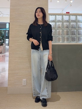 「Jena espace merveilleux(ジェナ エスパスメルヴェイユ)の袖ビハイメッシュカーディガン 秋服(ニット/セーター、ブラック系)」を使った、bgg0miさん(レディース・160cm)の秋コーディネート