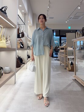 「Jena espace merveilleux（ジェナ　エスパスメルヴェイユ）の【程よい抜け感】シアーデニムシャツ（シャツ/ブラウス、ブルー系）」を使った、bgg0miさん（レディース・160cm）の夏コーディネート
