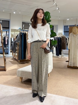 「Jena espace merveilleux(ジェナ エスパスメルヴェイユ)のフロッキードットパンツ(その他パンツ、ベージュ系)」を使った、bgg0miさん(レディース・160cm)の夏コーディネート