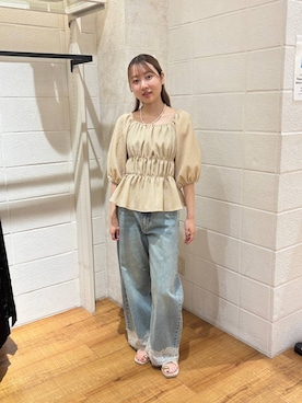 「LOWRYS FARM（ローリーズファーム）のレースデニム　601055（デニムパンツ、ブルー系）」を使った、honon.さん（レディース）の夏コーディネート