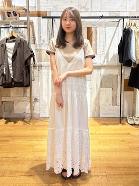 「LOWRYS FARM（ローリーズファーム）のカンドウフィットサテンサンダル　637895（サンダル、ブラウン系）」を使った、honon.さん（レディース）の春コーディネート