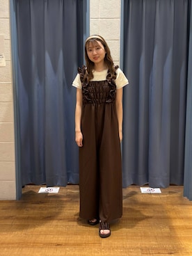 「LOWRYS FARM（ローリーズファーム）のカンドウフィットサテンサンダル　637895（サンダル、ブラウン系）」を使った、honon.さん（レディース）の夏コーディネート