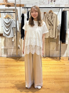 「LOWRYS FARM（ローリーズファーム）のステンレスフープチョーカー 127295（チョーカー、ゴールド系）」を使った、honon.さん（レディース）の春コーディネート