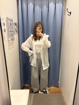 「LOWRYS FARM（ローリーズファーム）のスタイルＵＰクロスカップキャミ　100757（Tシャツ/カットソー、ホワイト系）」を使った、honon.さん（レディース）の春コーディネート