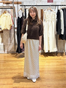 「LOWRYS FARM（ローリーズファーム）の【500mlペットボトル収納可】フラップショルダーＢＡＧ 1046881（ショルダーバッグ、ホワイト系）」を使った、honon.さん（レディース）の夏コーディネート