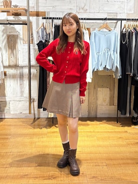 「LOWRYS FARM（ローリーズファーム）のストレッチボリュームヒールブーツ　1044026（ブーツ、ブラウン系）」を使った、honon.さん（レディース）の秋コーディネート
