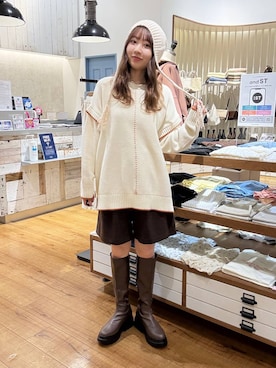 「LOWRYS FARM（ローリーズファーム）のストレッチインヒールロングブーツ 1054888（ブーツ、ブラウン系）」を使った、honon.さん（レディース）の秋コーディネート