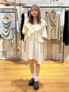 「LOWRYS FARM（ローリーズファーム）のボリュームローファー　634544（ローファー、ブラウン系）」を使った、honon.さん（レディース）の春コーディネート