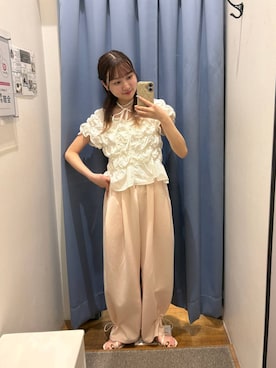 「LOWRYS FARM（ローリーズファーム）の【接触冷感・UVカット】カットイージードロストパンツ 1044353（スウェットパンツ、ピンク系）」を使った、honon.さん（レディース）の夏コーディネート