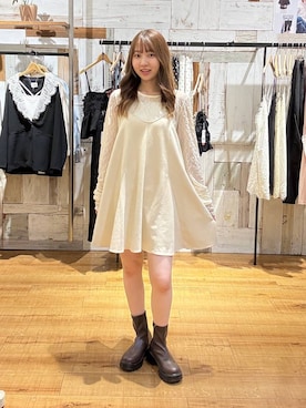 「LOWRYS FARM（ローリーズファーム）のストレッチボリュームヒールブーツ　1044026（ブーツ、ブラウン系）」を使った、honon.さん（レディース）の秋コーディネート