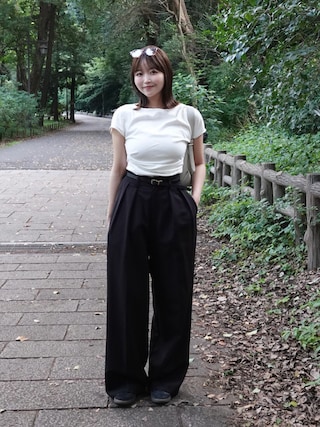 「CAPRICIEUX LE'MAGE(カプリシューレマージュ)の【累計2万本!】【LE'MAGE×gemeilコラボ】2タックワイドパンツ(その他パンツ)」を使った、Karinさん(レディース・160cm)の夏コーディネート