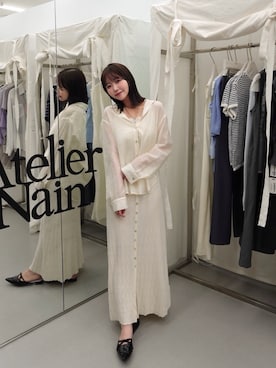 「ATELIER NAIN（アトリエナイン）のESSENTIAL MONA LOGO SHIRT(BL-4314)（シャツ/ブラウス、ホワイト系）」を使った、Karinさん（レディース・160cm）の夏コーディネート