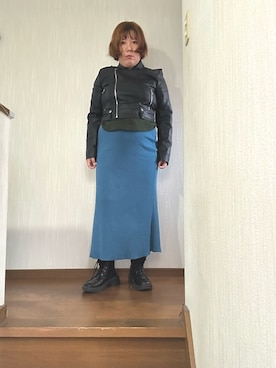 「SPINNS（スピンズ）のアイテム（ライダースジャケット、ブラック系）」を使った、tmgaさん（レディース・154cm）の秋コーディネート