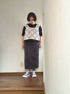 「スタジオグリップのアイテム（ベスト、ホワイト系）」を使った、tmgaさん（レディース・154cm）の秋コーディネート