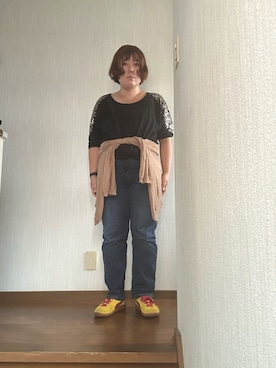 「古着のアイテム（トップス、ブラック系）」を使った、tmgaさん（レディース・154cm）の秋コーディネート