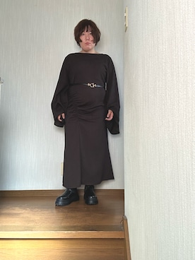 「H&M（エイチ・アンド・エム）のアイテム（ワンピース/ドレス、ブラック系）」を使った、tmgaさん（レディース・154cm）の秋コーディネート