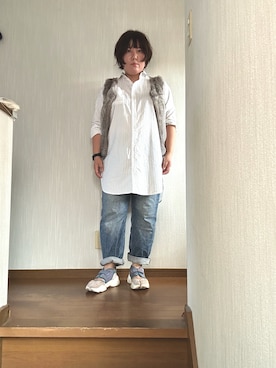 「GAP（ギャップ）のアイテム（デニムパンツ、ブルー系）」を使った、tmgaさん（レディース・154cm）の秋コーディネート