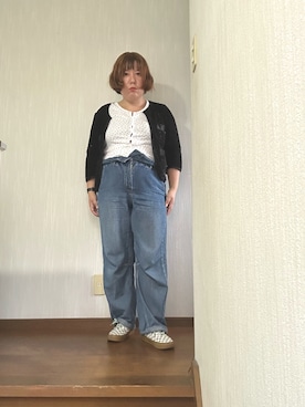 「しまむら（シマムラ）のアイテム（デニムパンツ、ブルー系）」を使った、tmgaさん（レディース・154cm）の秋コーディネート