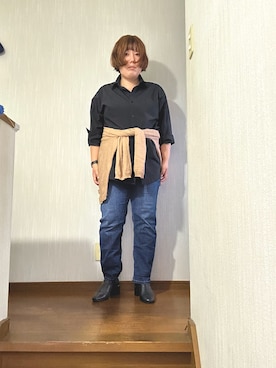 「GU（ジーユー）のアイテム（シャツ/ブラウス、ブラック系）」を使った、tmgaさん（レディース・154cm）の秋コーディネート