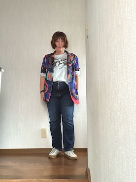 「しまむら（シマムラ）のアイテム（デニムパンツ、ブルー系）」を使った、tmgaさん（レディース・154cm）の秋コーディネート