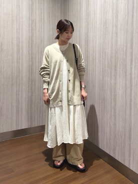 「かぐれ（カグレ）のボイルフレアチュニック（チュニック、ホワイト系）」を使った、ひなのさん（レディース・147cm）の夏コーディネート