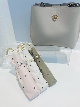 「アイテム（折りたたみ傘、ピンク系）」を使った、YOさん（レディース・157cm）の夏コーディネート