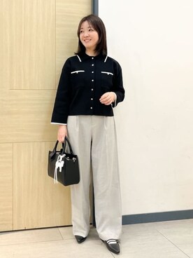 「grove（グローブ）の一枚でも羽織でも！大人のTOPS風カーディガン（カーディガン/ボレロ、ブラック系）」を使った、YOさん（レディース・157cm）の春コーディネート