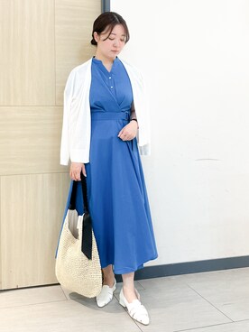 「grove（グローブ）の【洗える】さらっと軽やか、カシュクール風サッカーワンピース（ワンピース、ブルー系）」を使った、YOさん（レディース・157cm）の春コーディネート