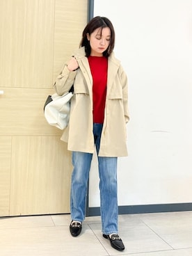 「grove（グローブ）の【撥水／シルエット2WAY】羽織るだけでサマになる、スタンドネックテントラインコート（その他アウター、ベージュ系）」を使った、YOさん（レディース・157cm）の冬コーディネート