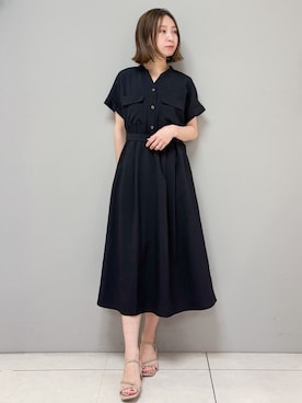 「index（インデックス）のダブルポケットスキッパーワンピース【防シワ/洗濯機OK】《XS～3L/6col》（ワンピース、ブルー系）」を使った、yさん（レディース・157cm）の夏コーディネート