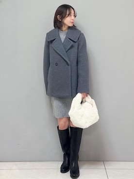 「アイテム（ピーコート、グレー系）」を使った、yさん（レディース・157cm）の冬コーディネート