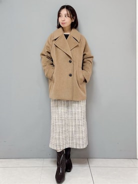 「アイテム（ピーコート、ベージュ系）」を使った、yさん（レディース・157cm）の冬コーディネート
