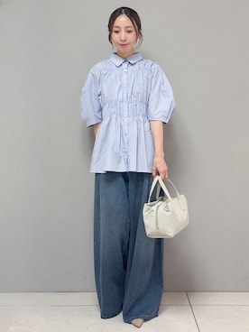 「アイテム（ボストンバッグ、グレー系）」を使った、yさん（レディース・157cm）の夏コーディネート