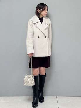 「アイテム（ピーコート、ベージュ系）」を使った、yさん（レディース・157cm）の冬コーディネート
