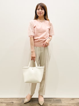 「OPAQUE.CLIP（オペークドットクリップ）の大小フェイクパールネックス（Necklace、ホワイト系）」を使った、Asukaさん（レディース・149cm）の春コーディネート